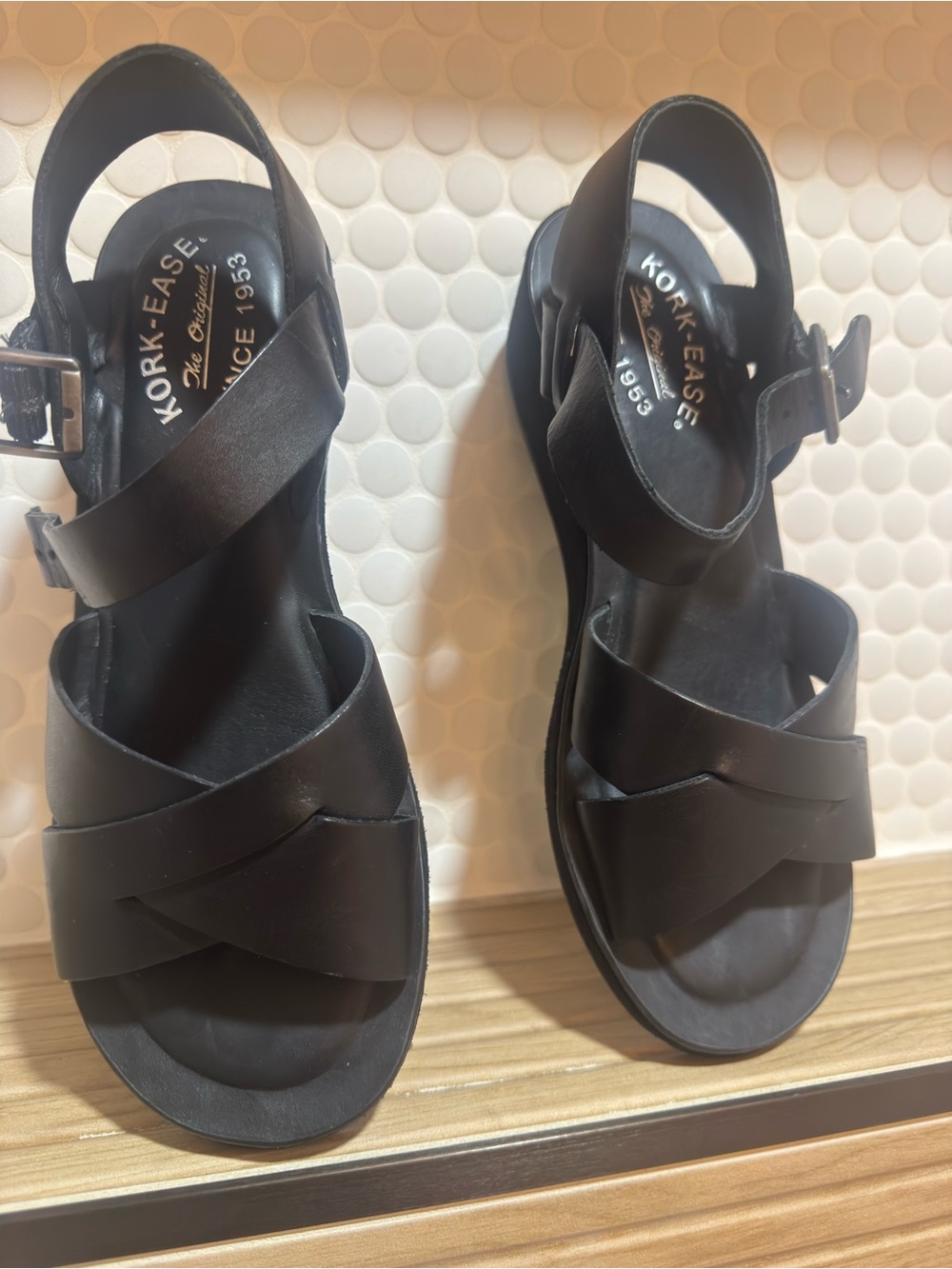 Kork-Ease Black Leather Crisscross Buckle Sandal - Women